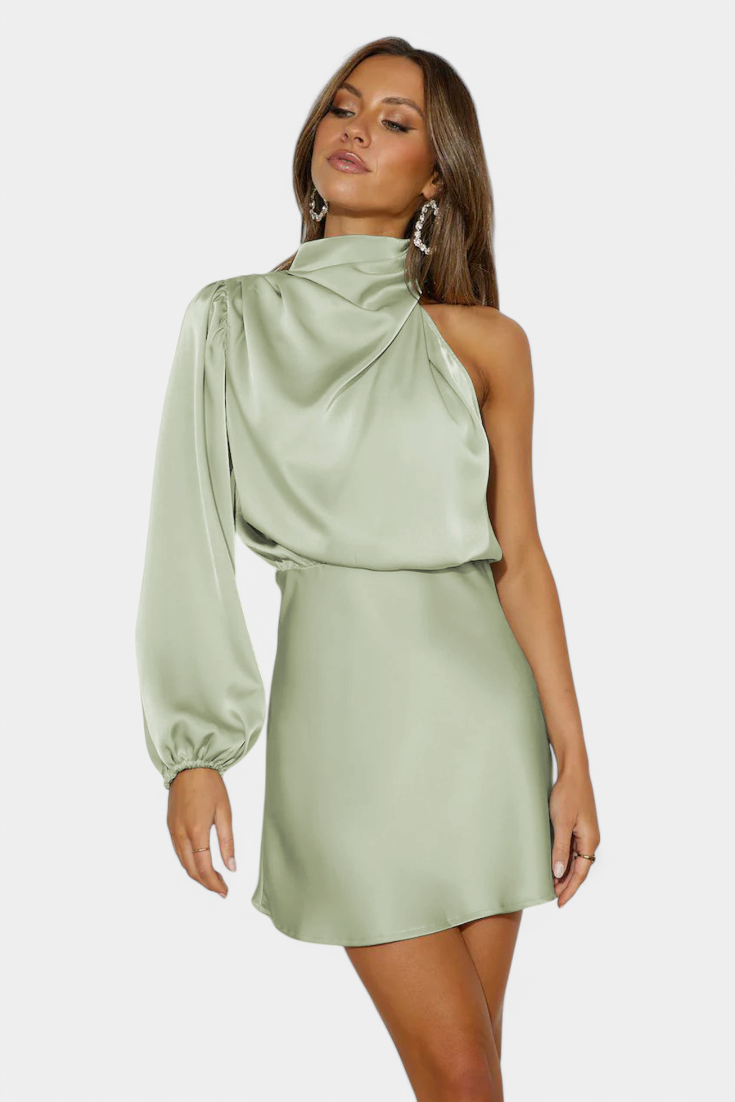 Mara - Vestido Mini Drapado de Un Hombro