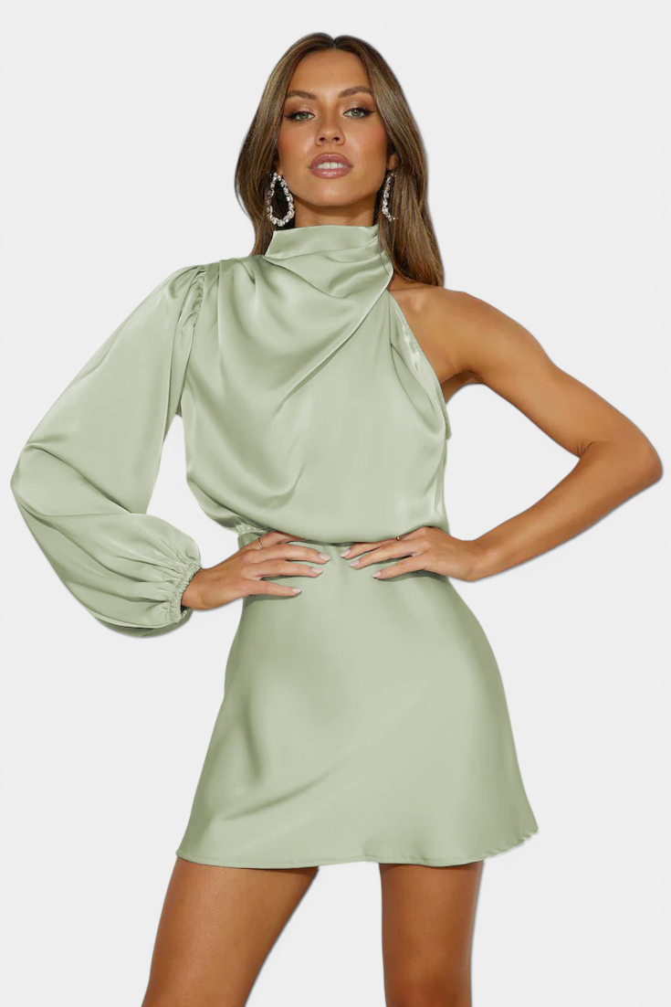 Mara - Vestido Mini Drapado de Un Hombro