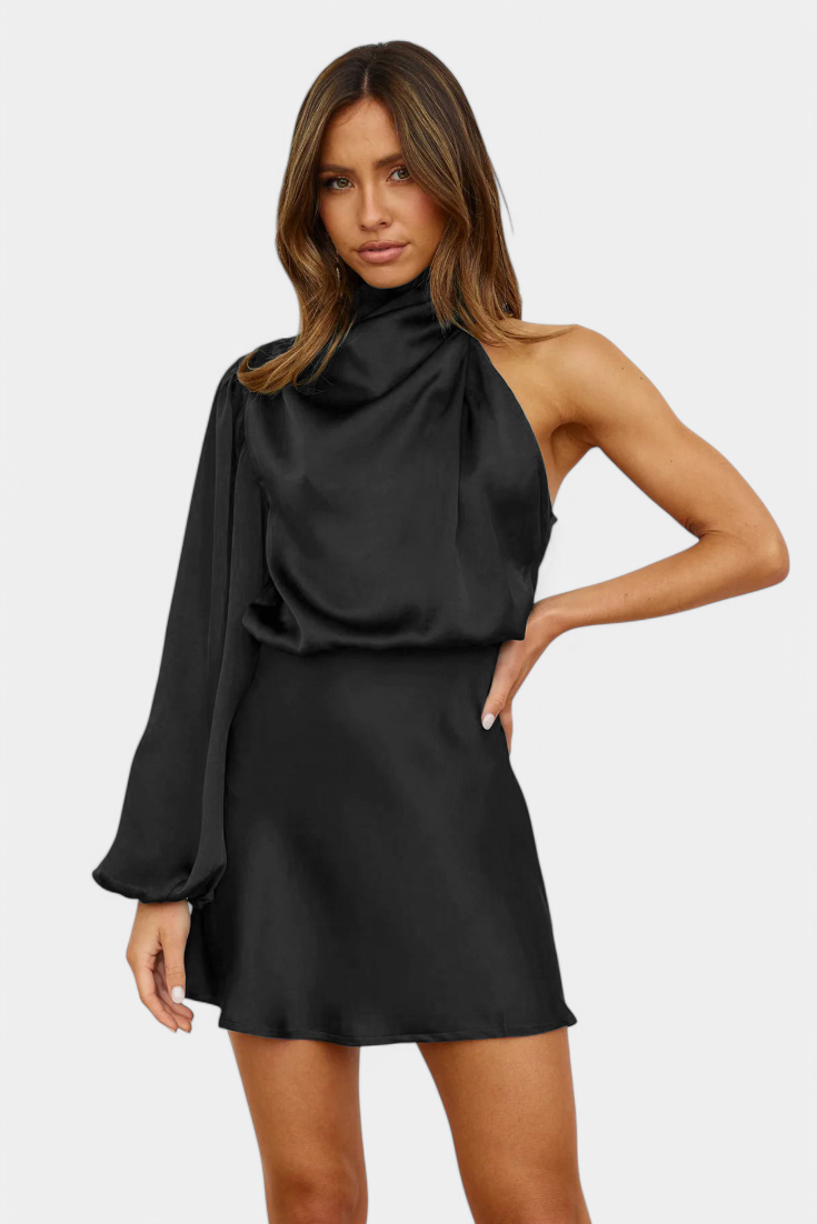 Mara - Vestido Mini Drapado de Un Hombro