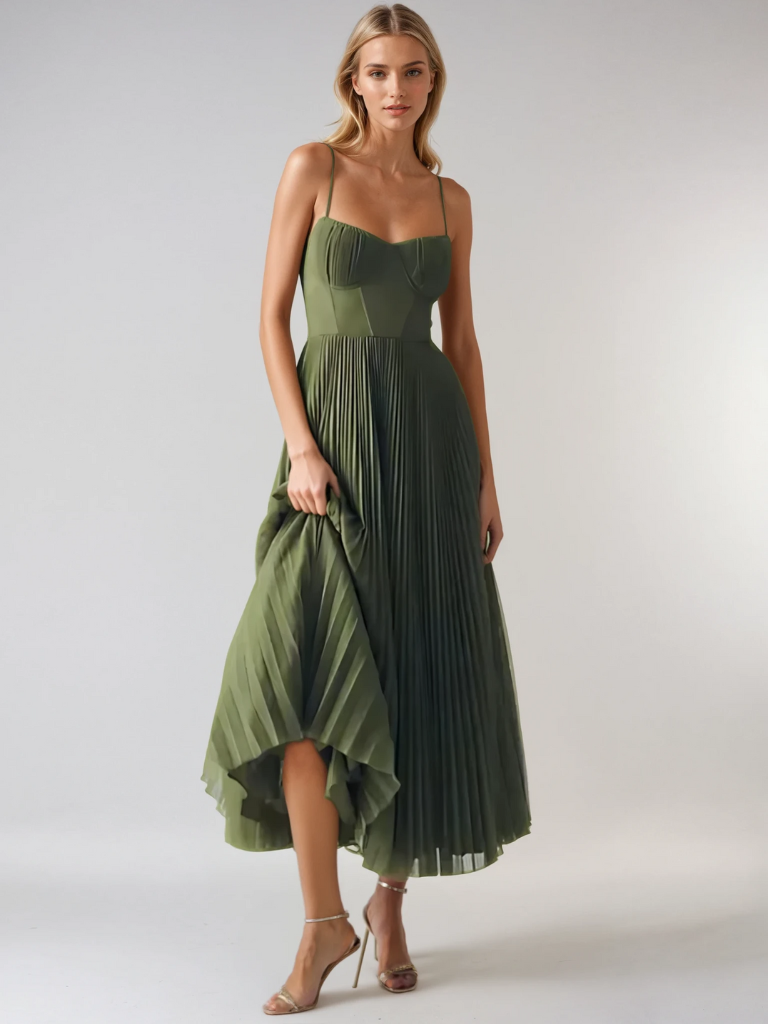 Beatriz - Vestido Midi Plisado y Ajustado