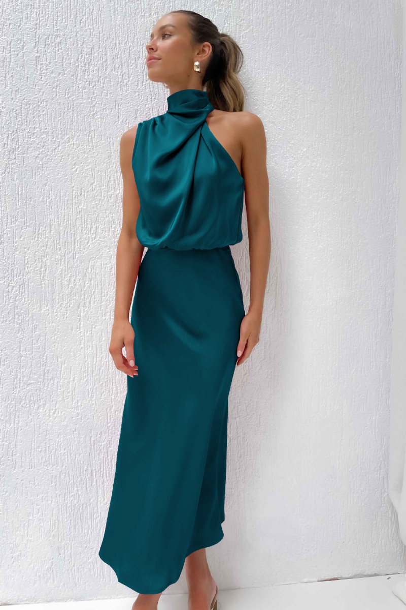 Lucrezia - Vestido midi de satén con un hombro