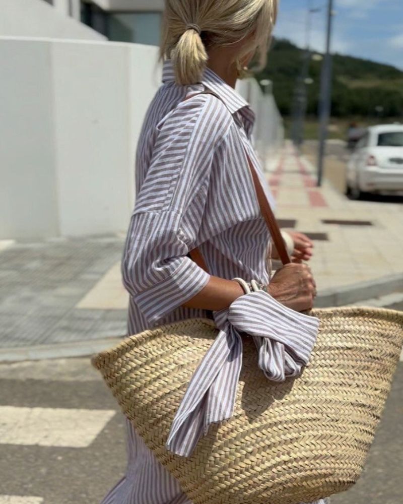 Cornelia - Vestido camisero clásico de encaje a rayas