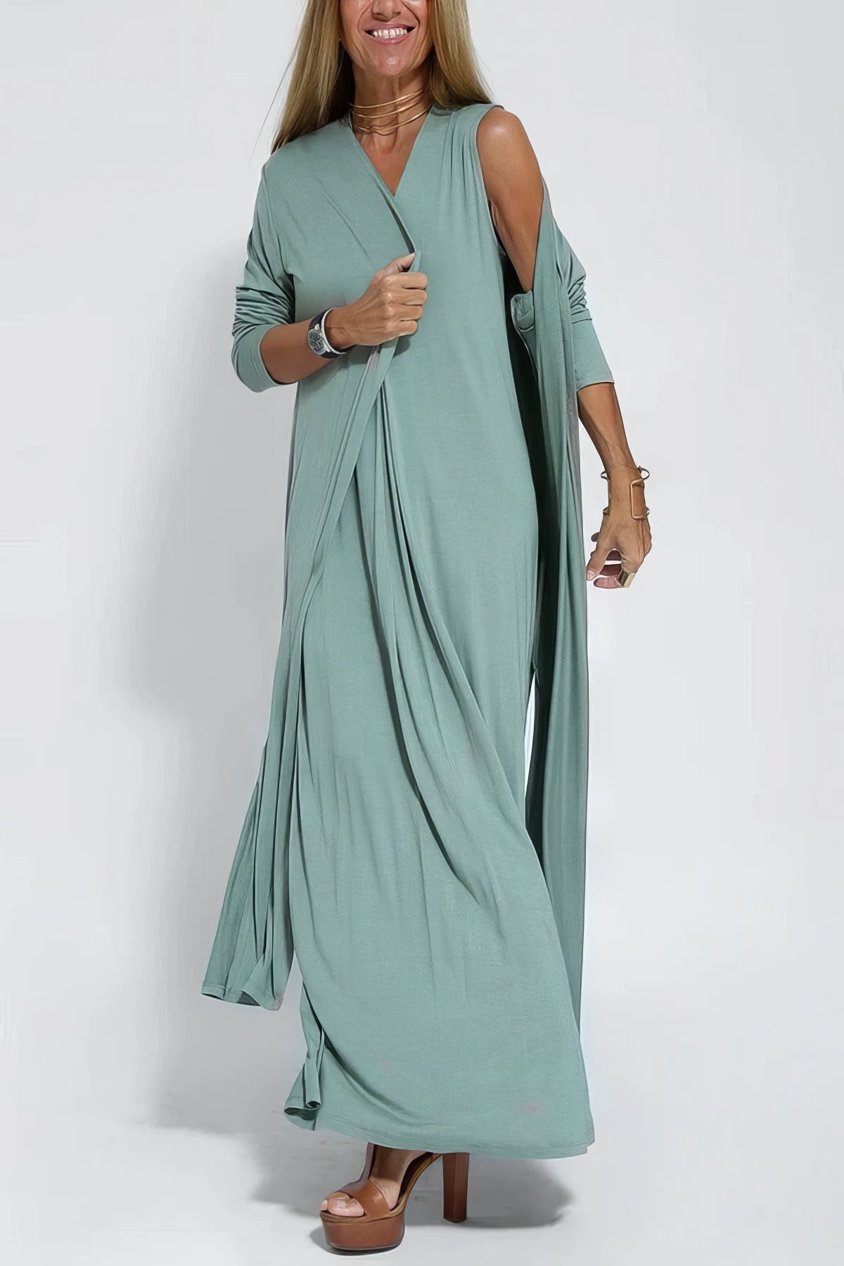 Ava | Elegante vestido largo + cárdigan a juego de REGALO